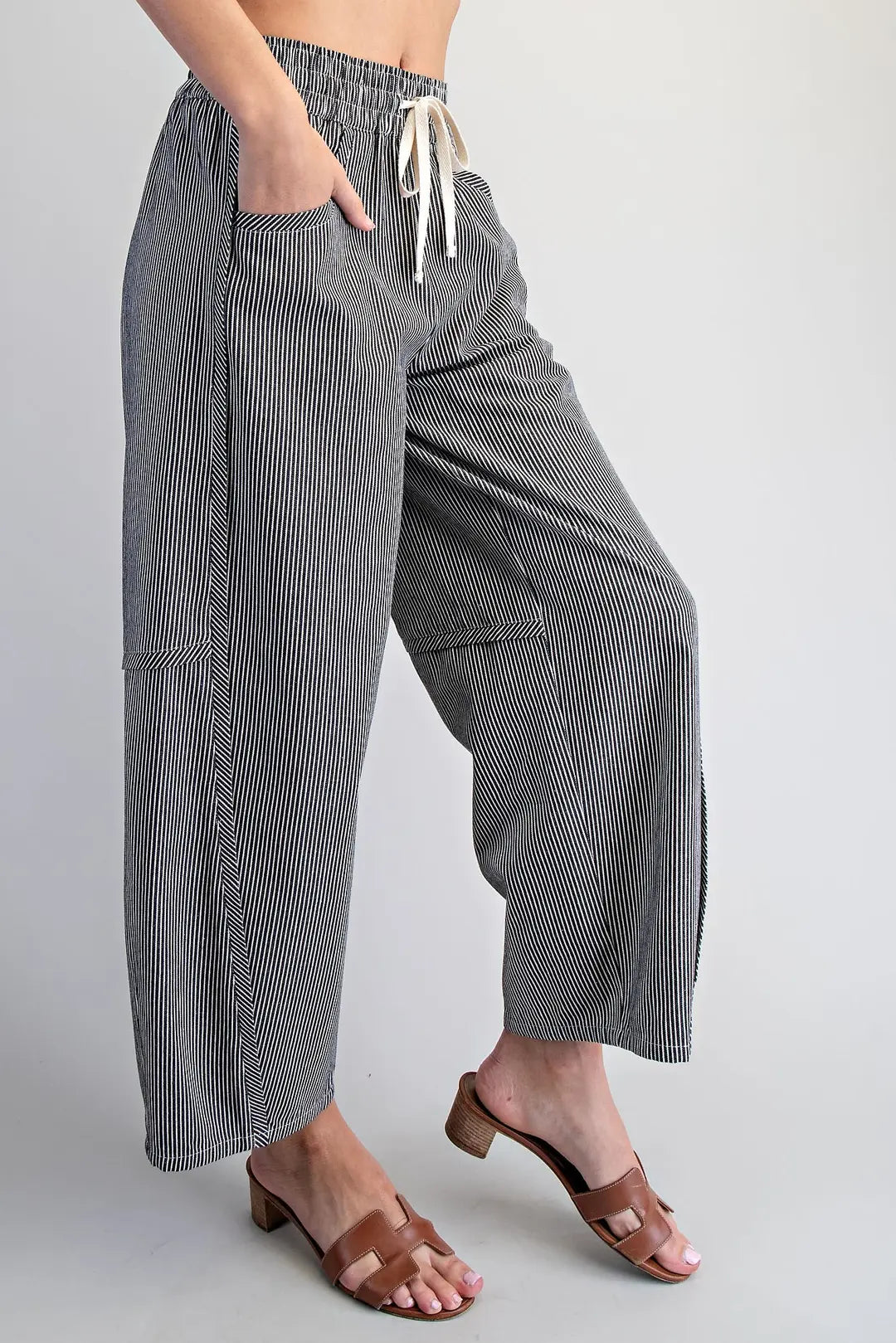 Piper Striped Curved-Seam Relaxed Barrel Pants