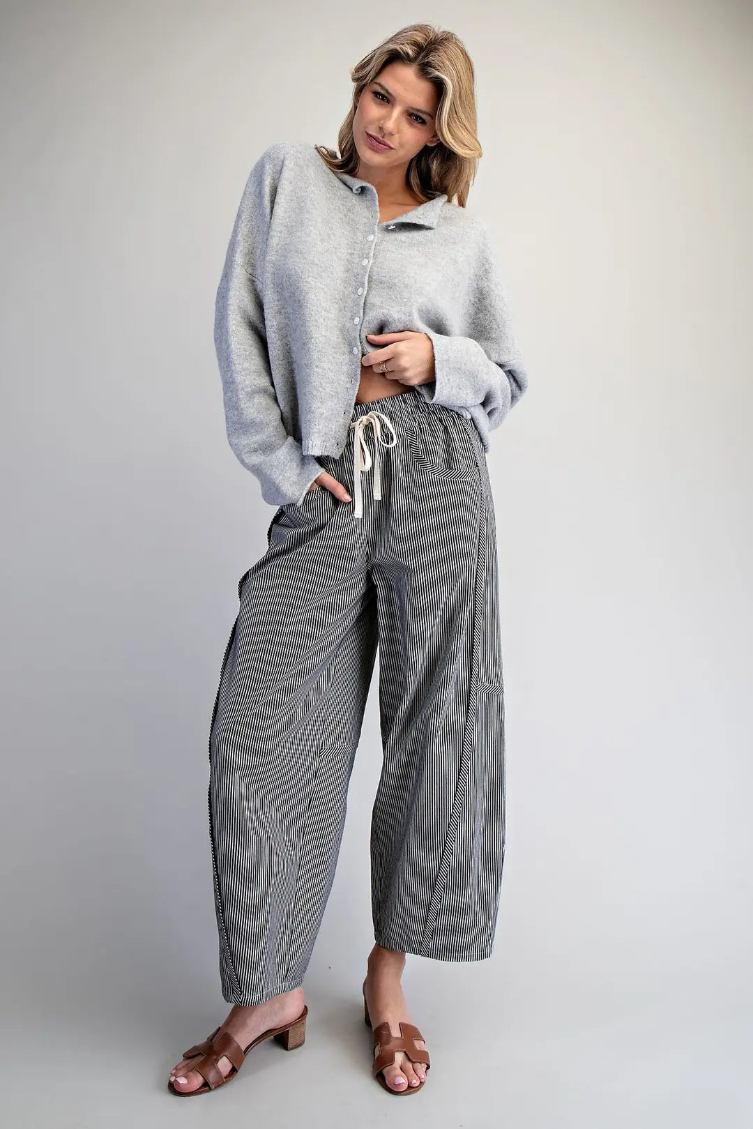 Piper Striped Curved-Seam Relaxed Barrel Pants