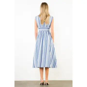 Coastal Breeze Sleeveless Striped Midi Dress