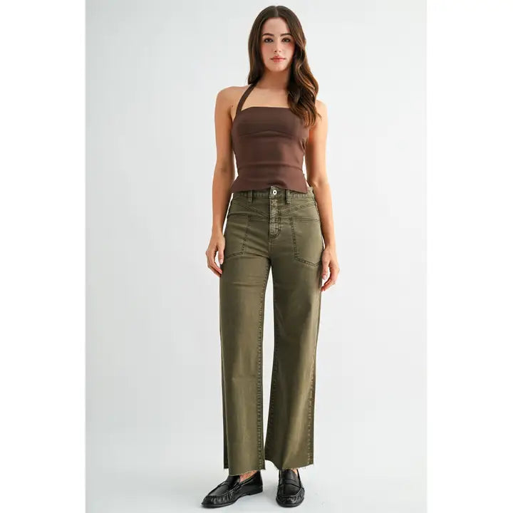 High-Rise Wide Leg Ankle Front Yoke