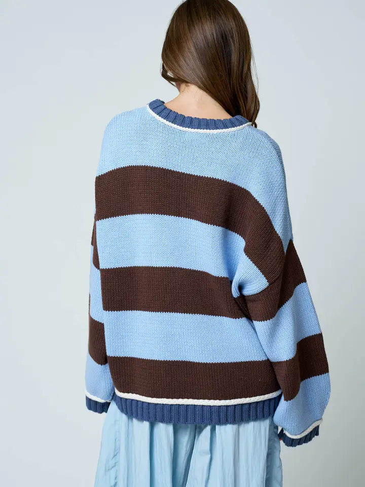 Coastal Chic Oversized Striped Crew Neck Knit Sweater