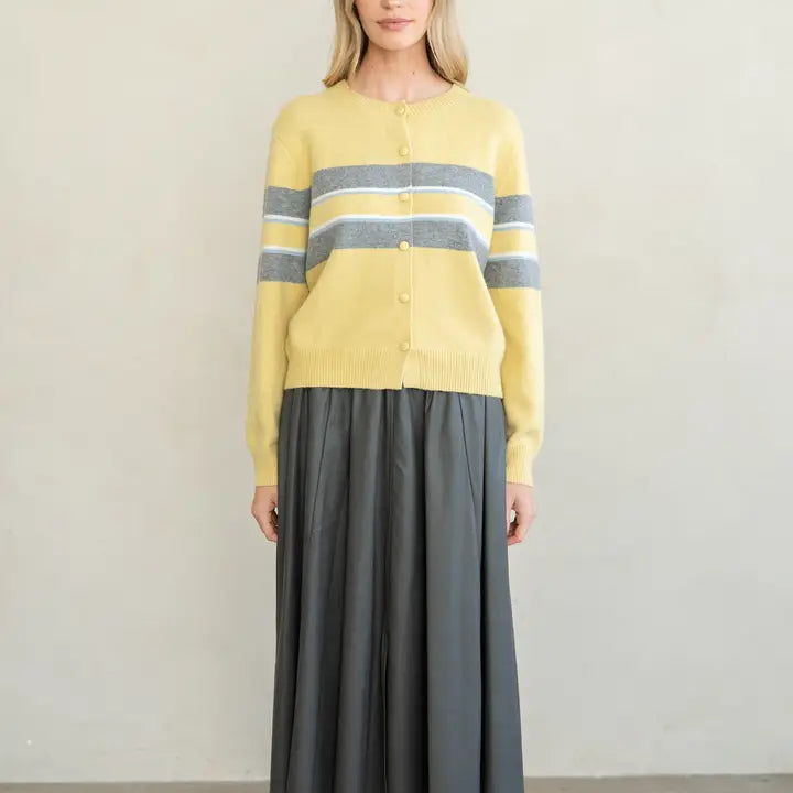 The Essential Soft-Touch Striped Crew Neck Cardigan