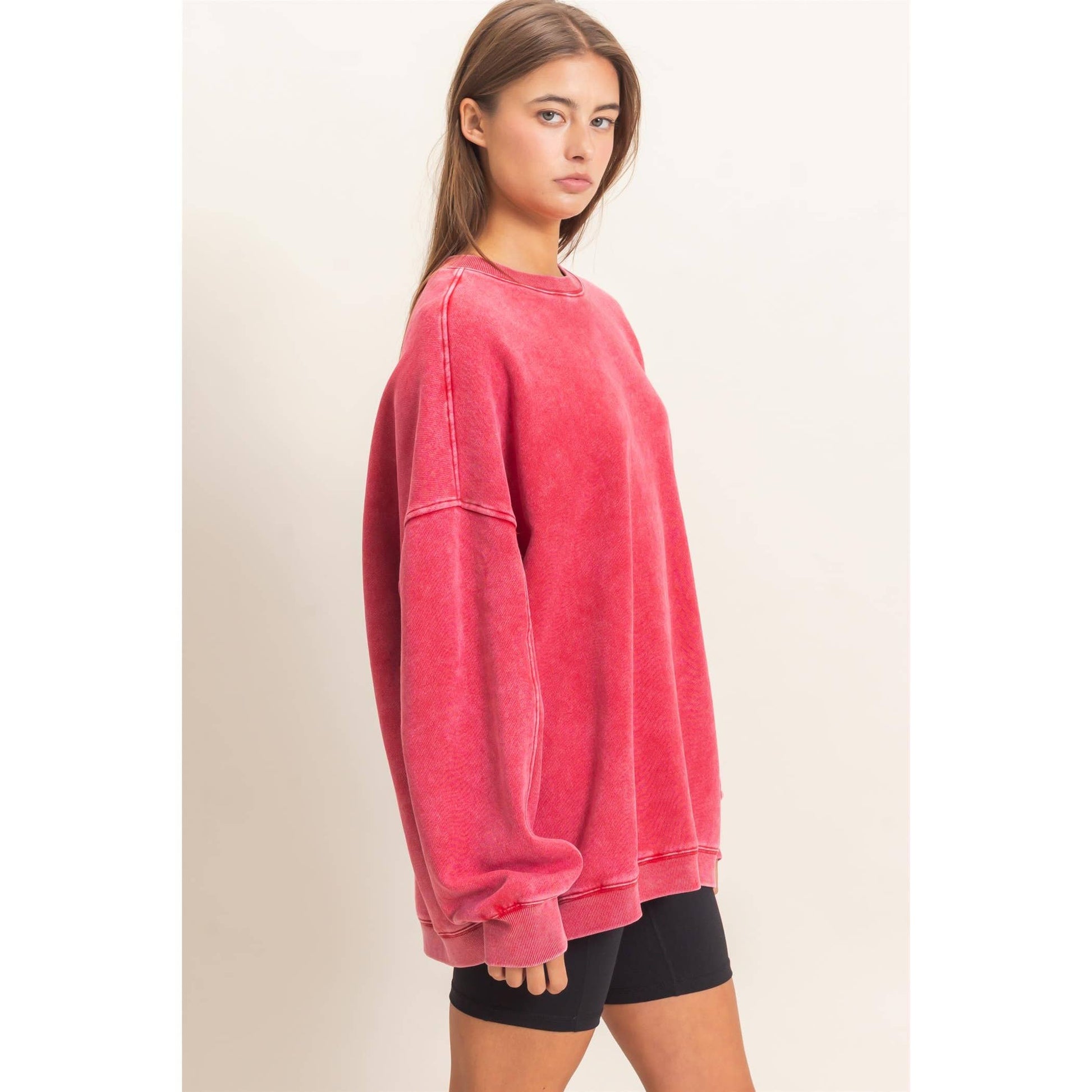 Acid Wash Crew Neck Long Sleeve Sweatshirt