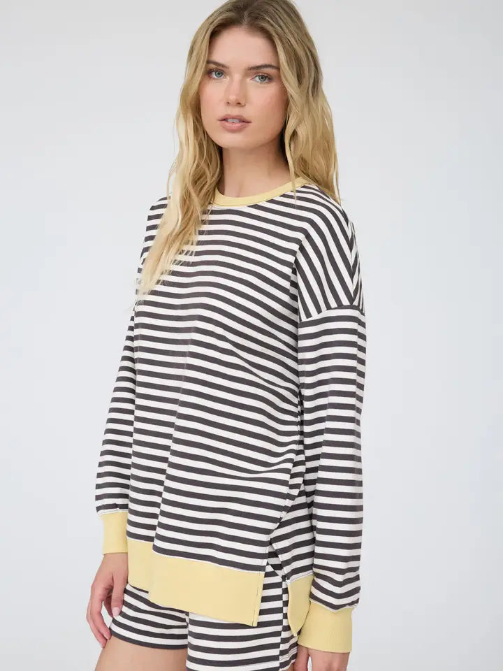 blu pepper striped contrast long slve top