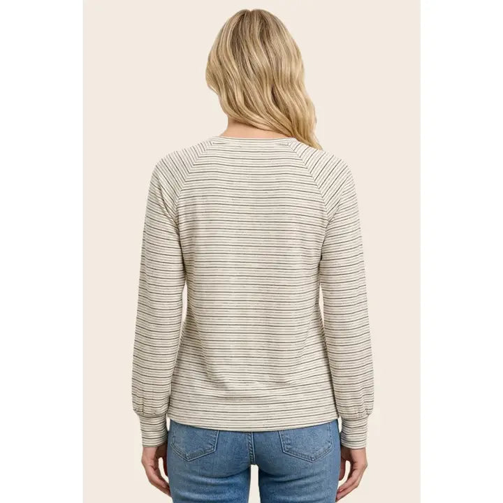 Ultra-Soft Split Neck Micro Brushed Striped Top