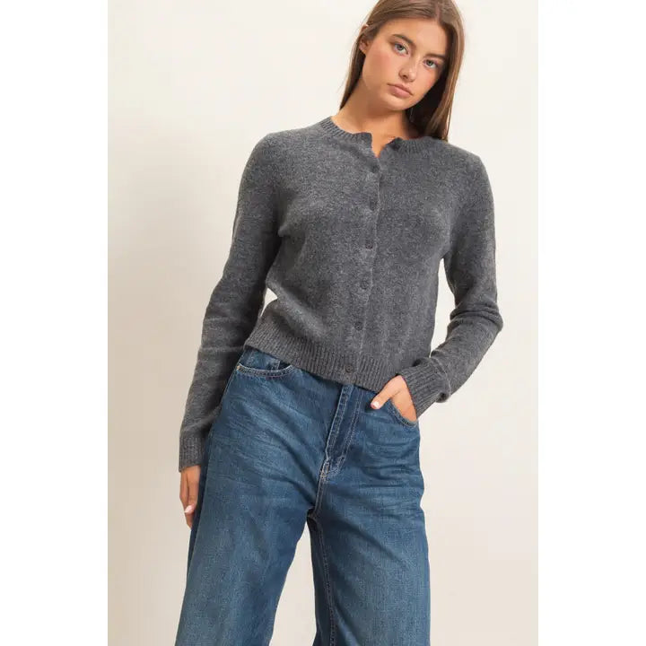 Classic Crew Neck Button-Up Cardigan
