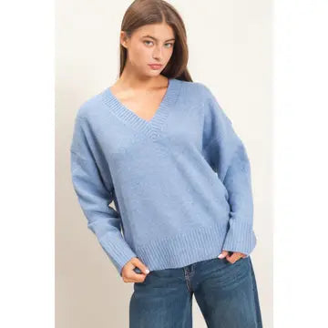 Cozy V-Neck Relaxed Fit Knit Sweater