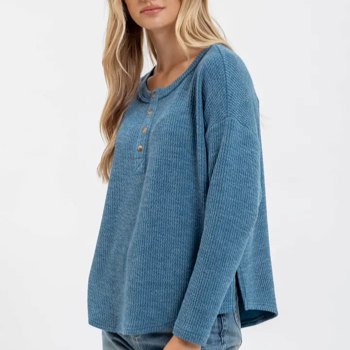 Blu Pepper Waffle Knit Henley Top