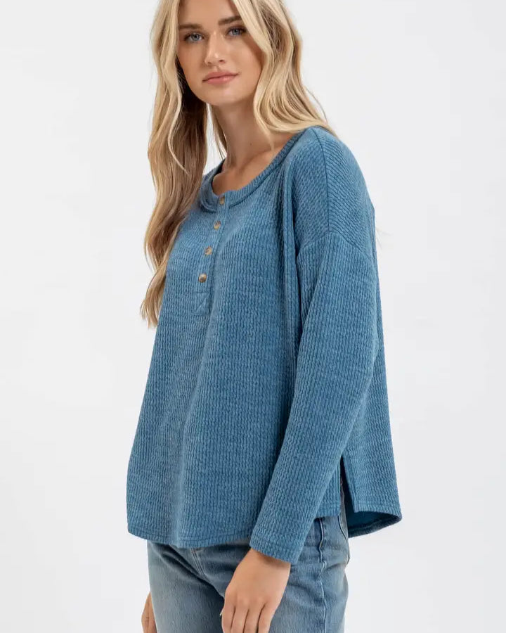 Blu Pepper Waffle Knit Henley Top