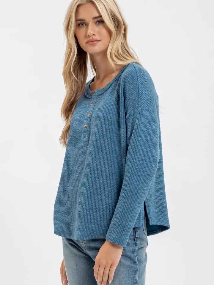Blu Pepper Waffle Knit Henley Top