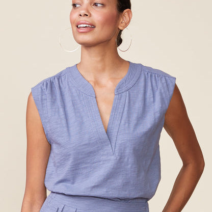 Dylan Slub Sleeveless Trapunto Top