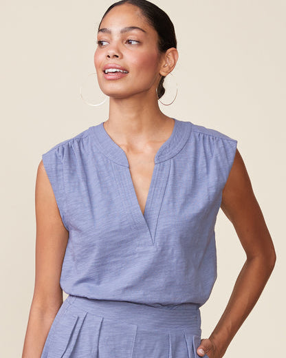 Dylan Slub Sleeveless Trapunto Top