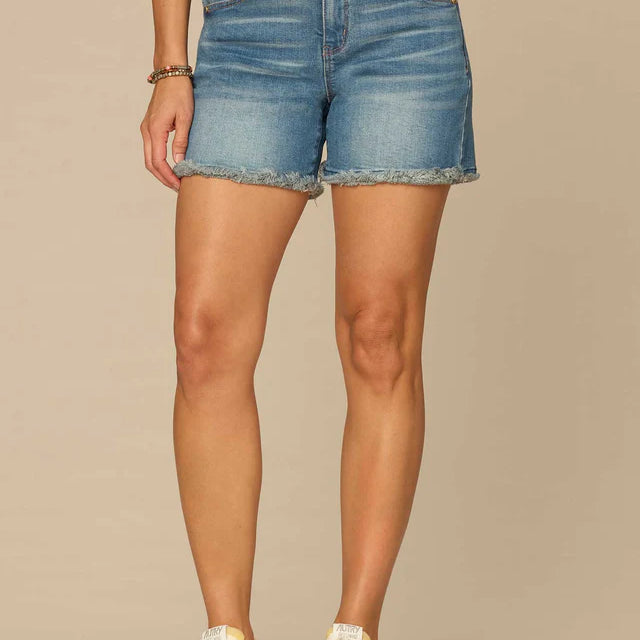 High Rise "Ab"solution® Fray Hem Denim Shorts – Cascading D