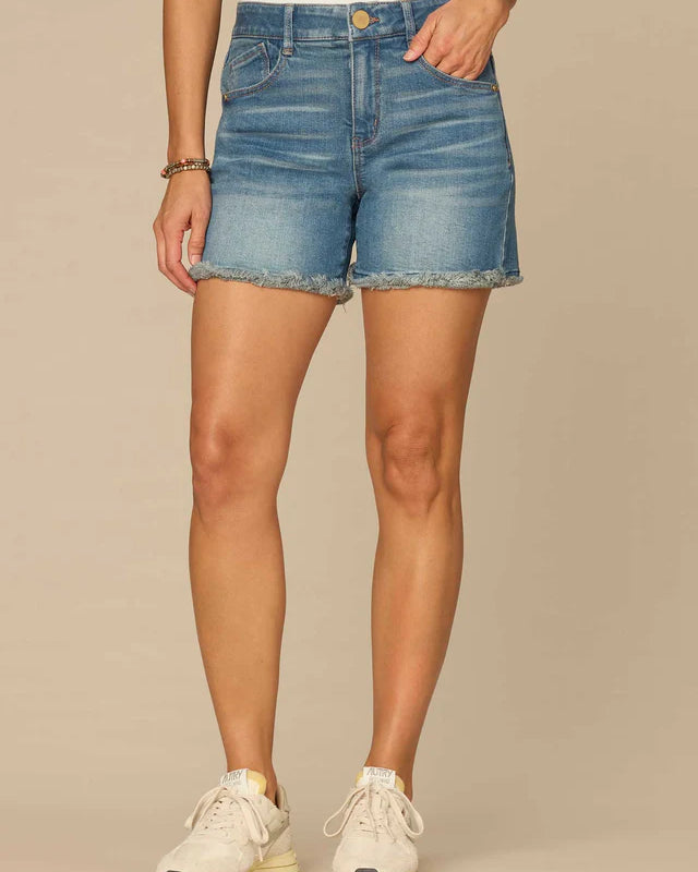 High Rise "Ab"solution® Fray Hem Denim Shorts – Cascading D