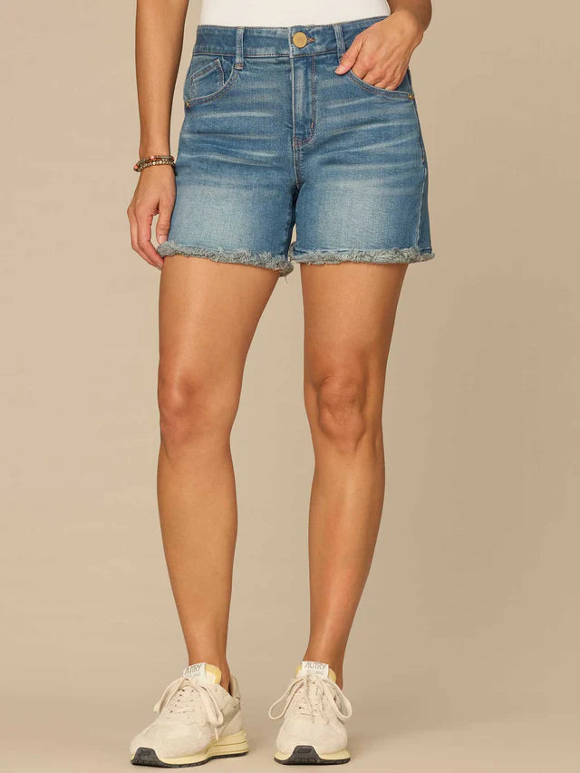 High Rise "Ab"solution® Fray Hem Denim Shorts – Cascading D