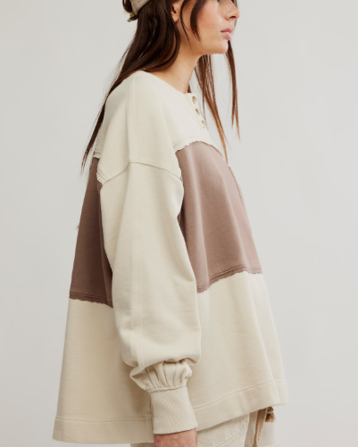 Free People Strawberry Oversized Henley Sweatshirt