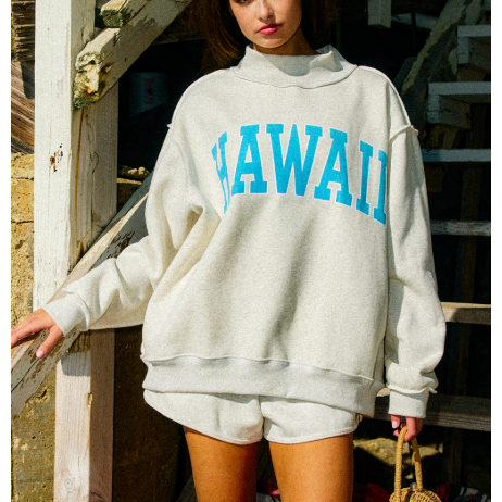 Hawaii & Aloha Reversible Oversized Mock Neck Fleece Sweatshirt