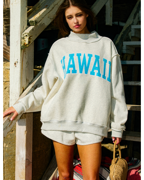 Hawaii & Aloha Reversible Oversized Mock Neck Fleece Sweatshirt