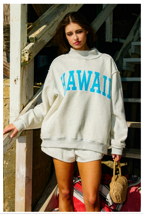 Hawaii & Aloha Reversible Oversized Mock Neck Fleece Sweatshirt