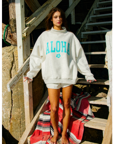 Hawaii & Aloha Reversible Oversized Mock Neck Fleece Sweatshirt