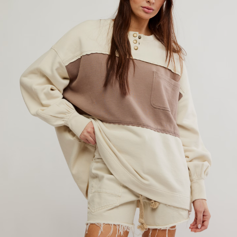 Free People Strawberry Oversized Henley Sweatshirt