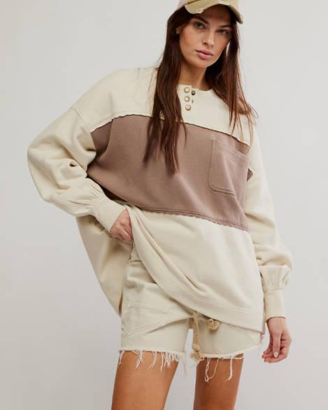 Free People Strawberry Oversized Henley Sweatshirt