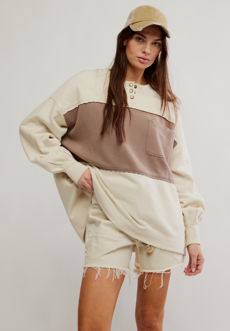 Free People Strawberry Oversized Henley Sweatshirt