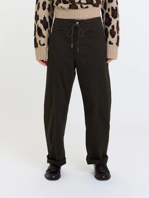 Villa Drawstring Barrel Pant in Fern