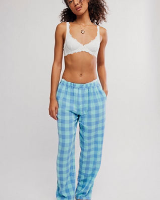 Free People Blue Checkered PJ Pant