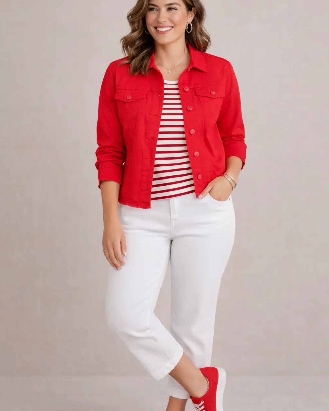 Frayed Denim Jacket Strawberry Red