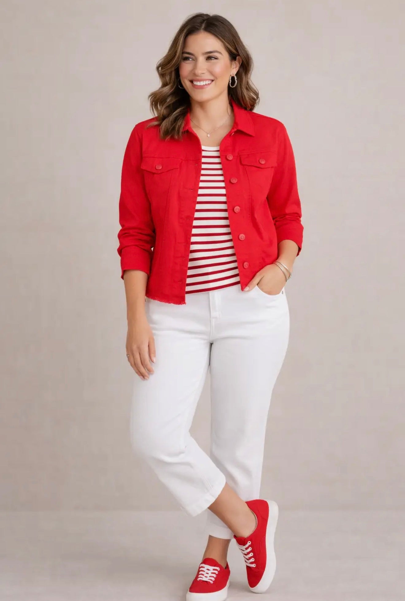 Frayed Denim Jacket Strawberry Red