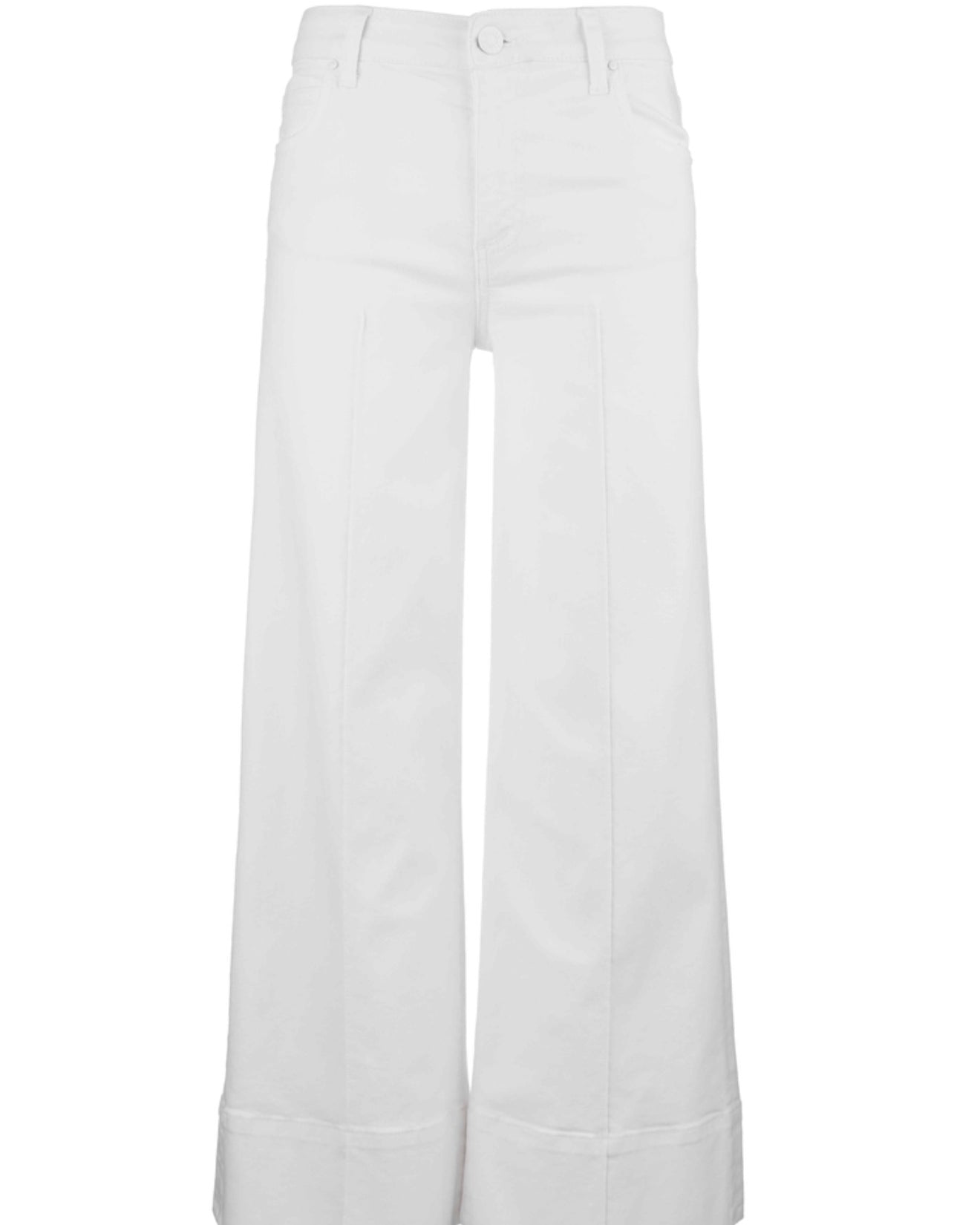 KUT Meg High Rise Frt Pin Tuck Wide Hem Wide Leg White Jeans