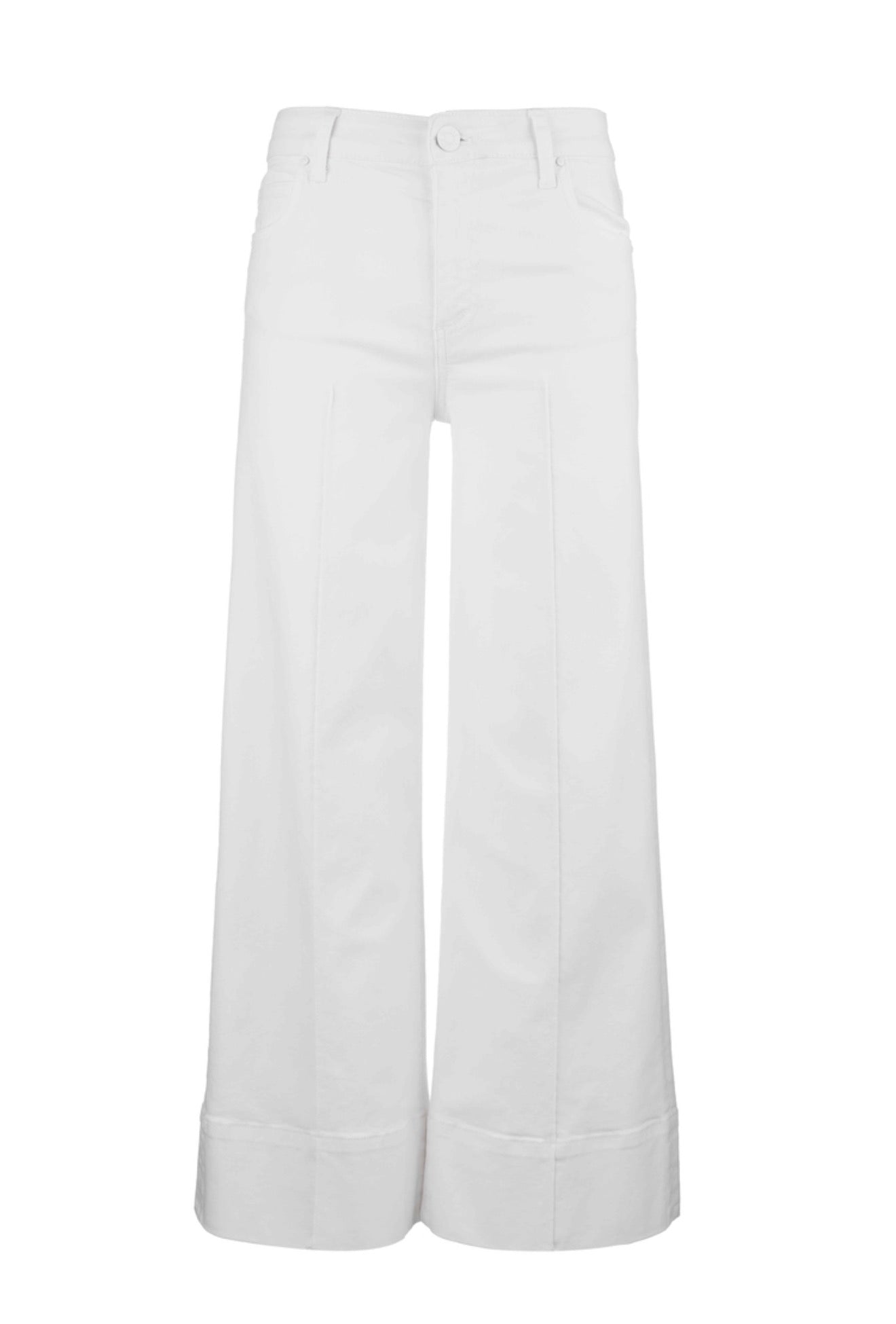 KUT Meg High Rise Frt Pin Tuck Wide Hem Wide Leg White Jeans