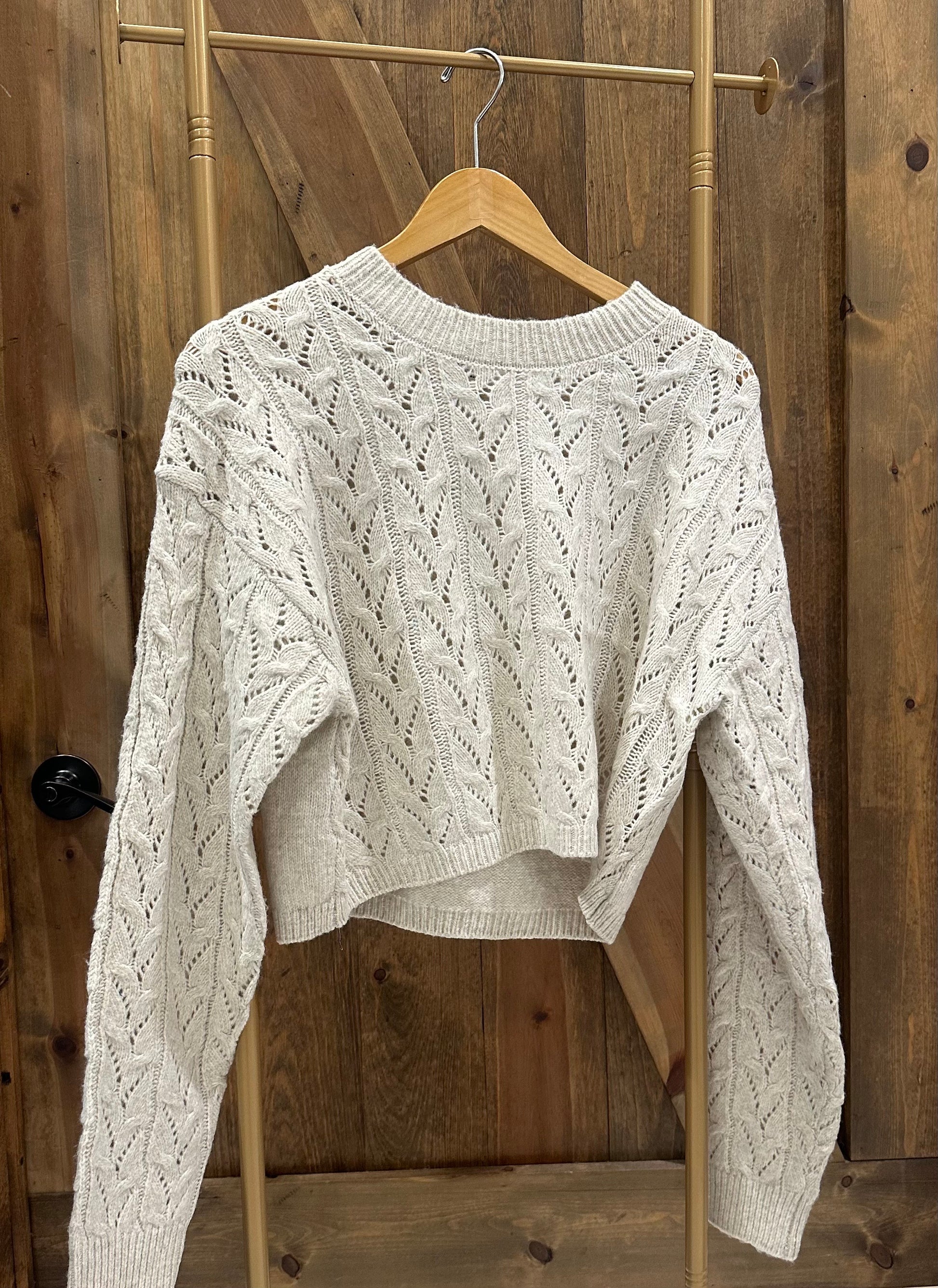 Cream Cropped Knit Sweater