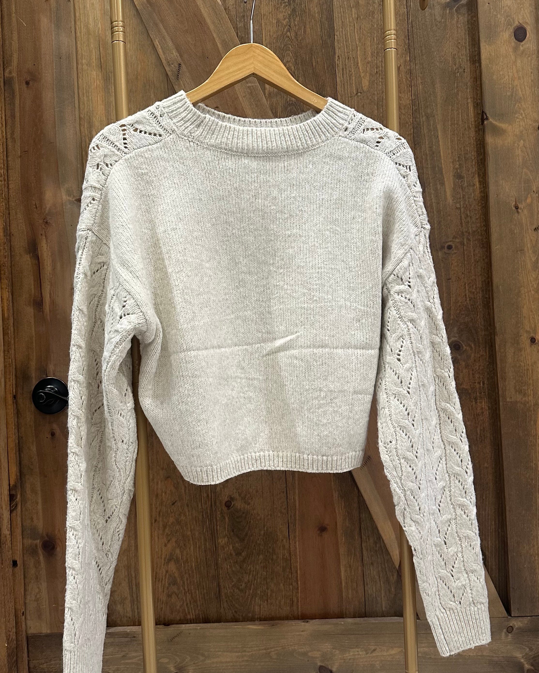 Cream Cropped Knit Sweater