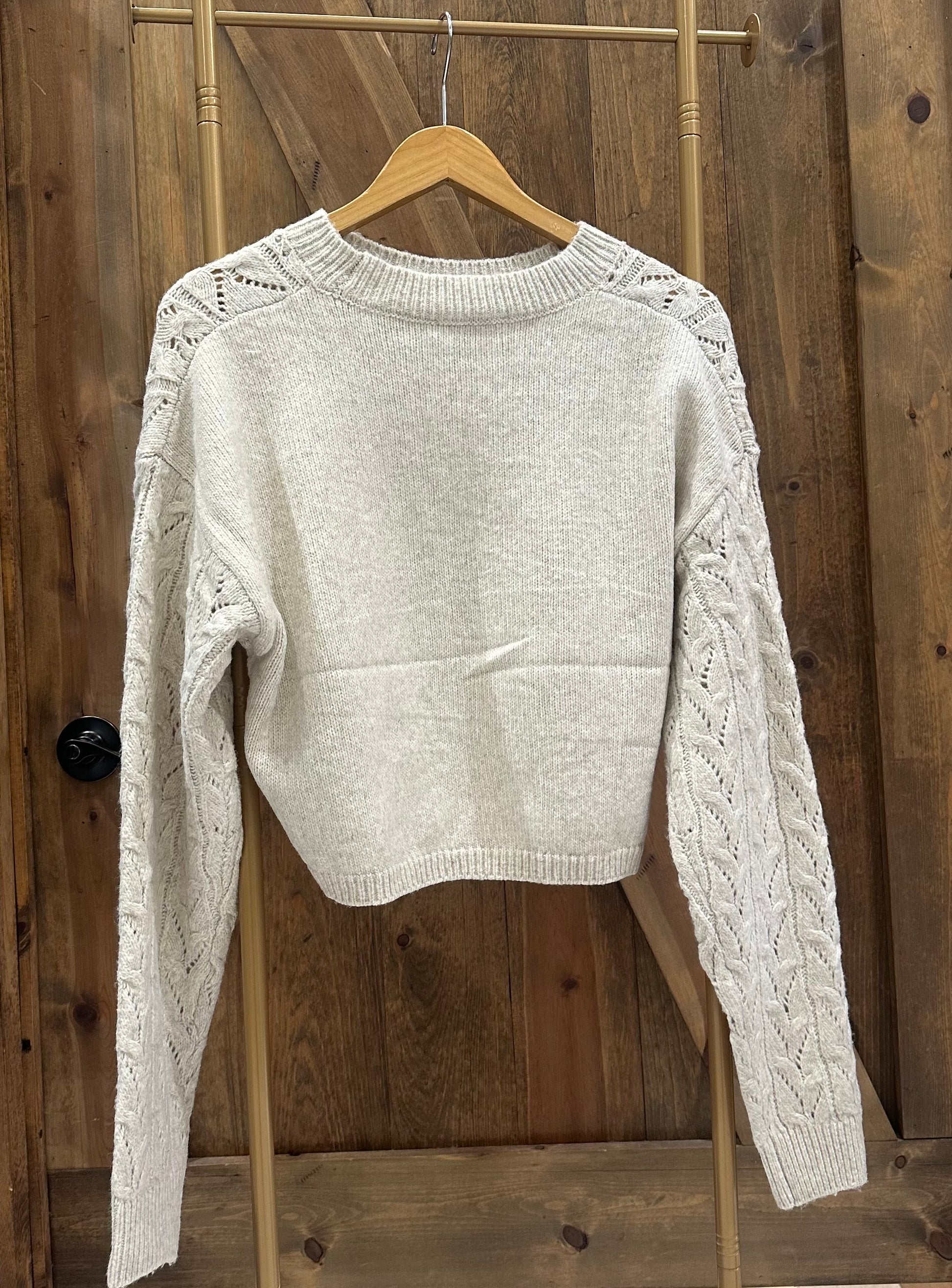 Cream Cropped Knit Sweater