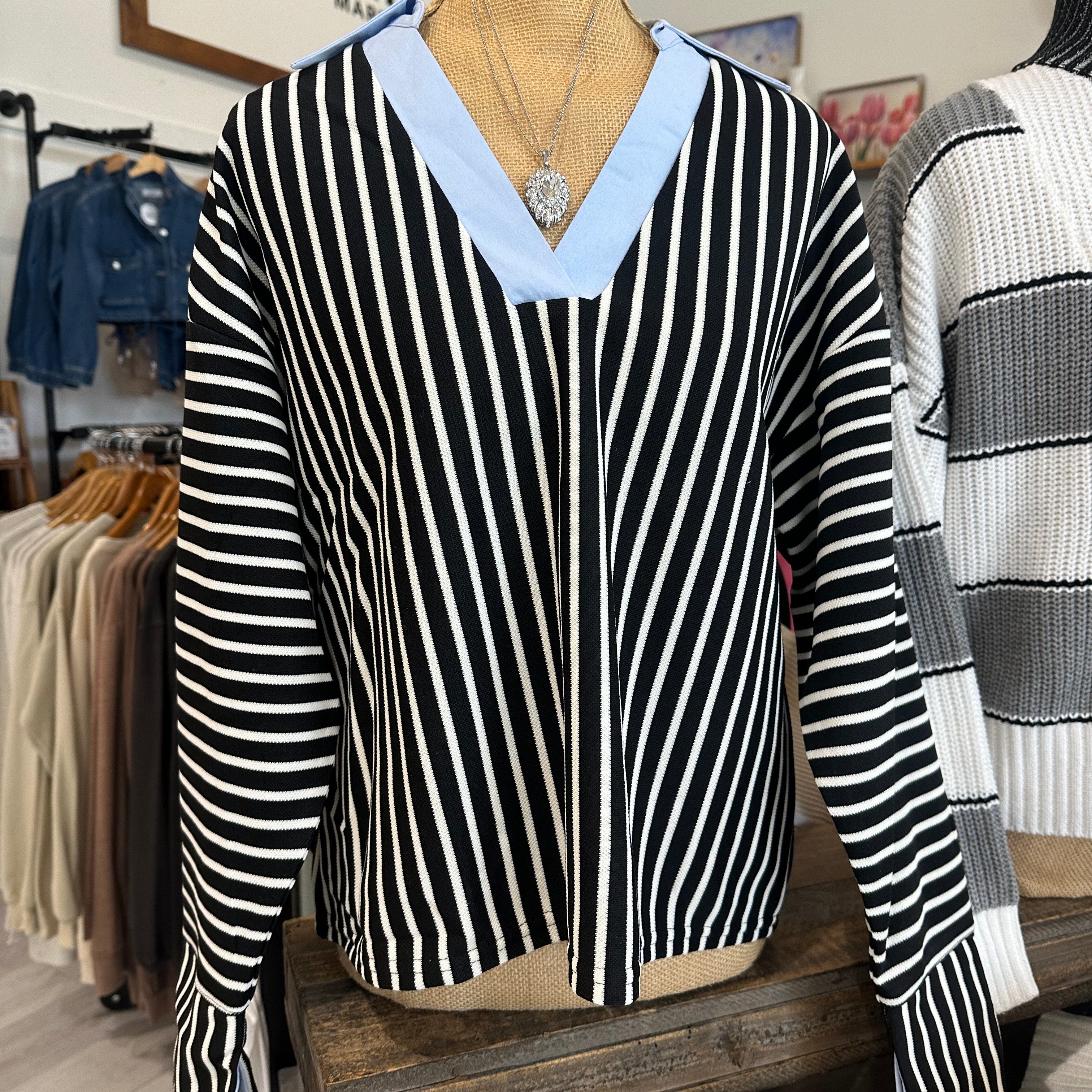 Stripe Overfit V-Neck Top