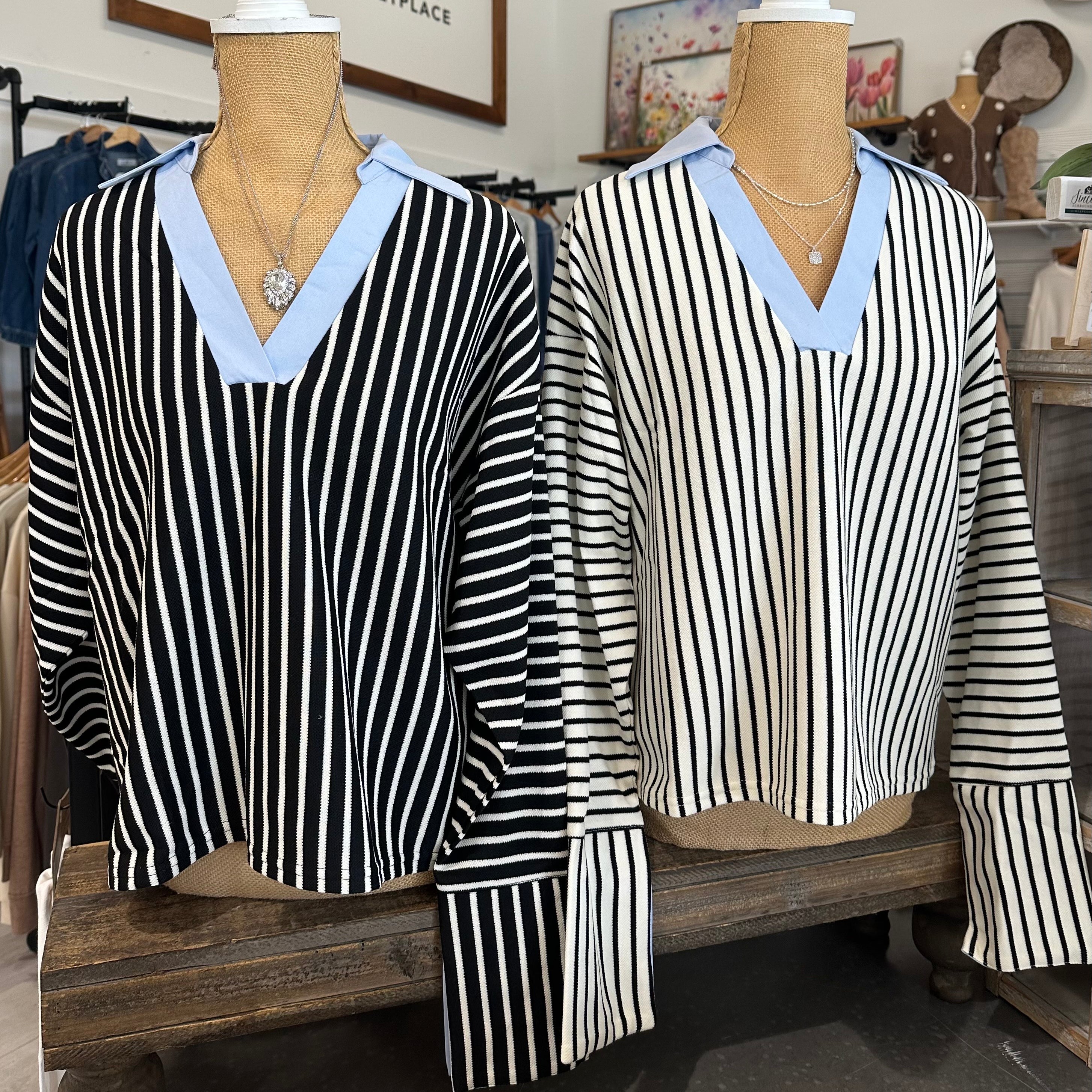 Stripe Overfit V-Neck Top