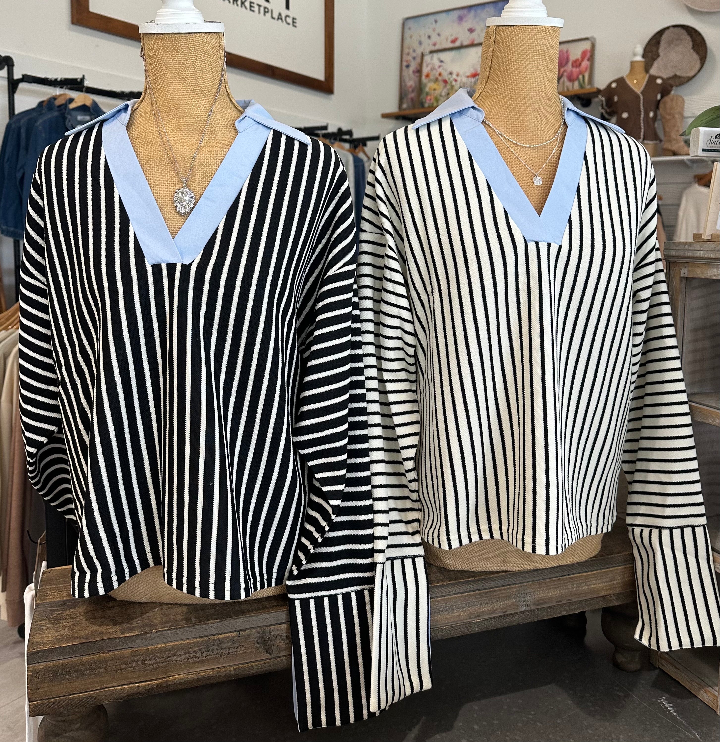 Stripe Overfit V-Neck Top