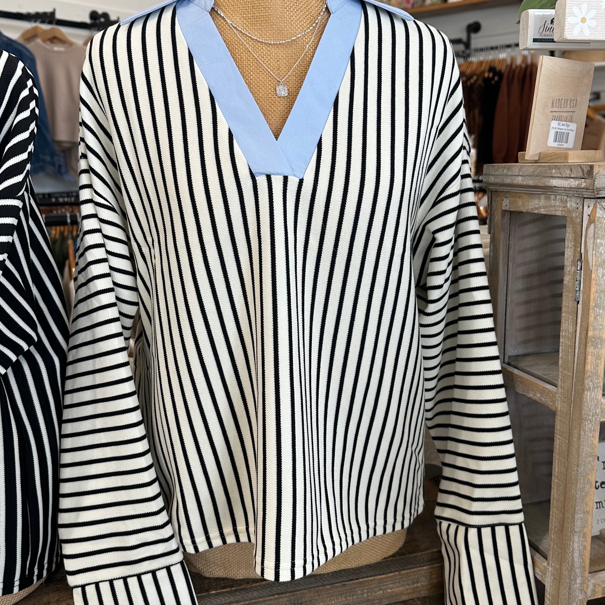 Stripe Overfit V-Neck Top