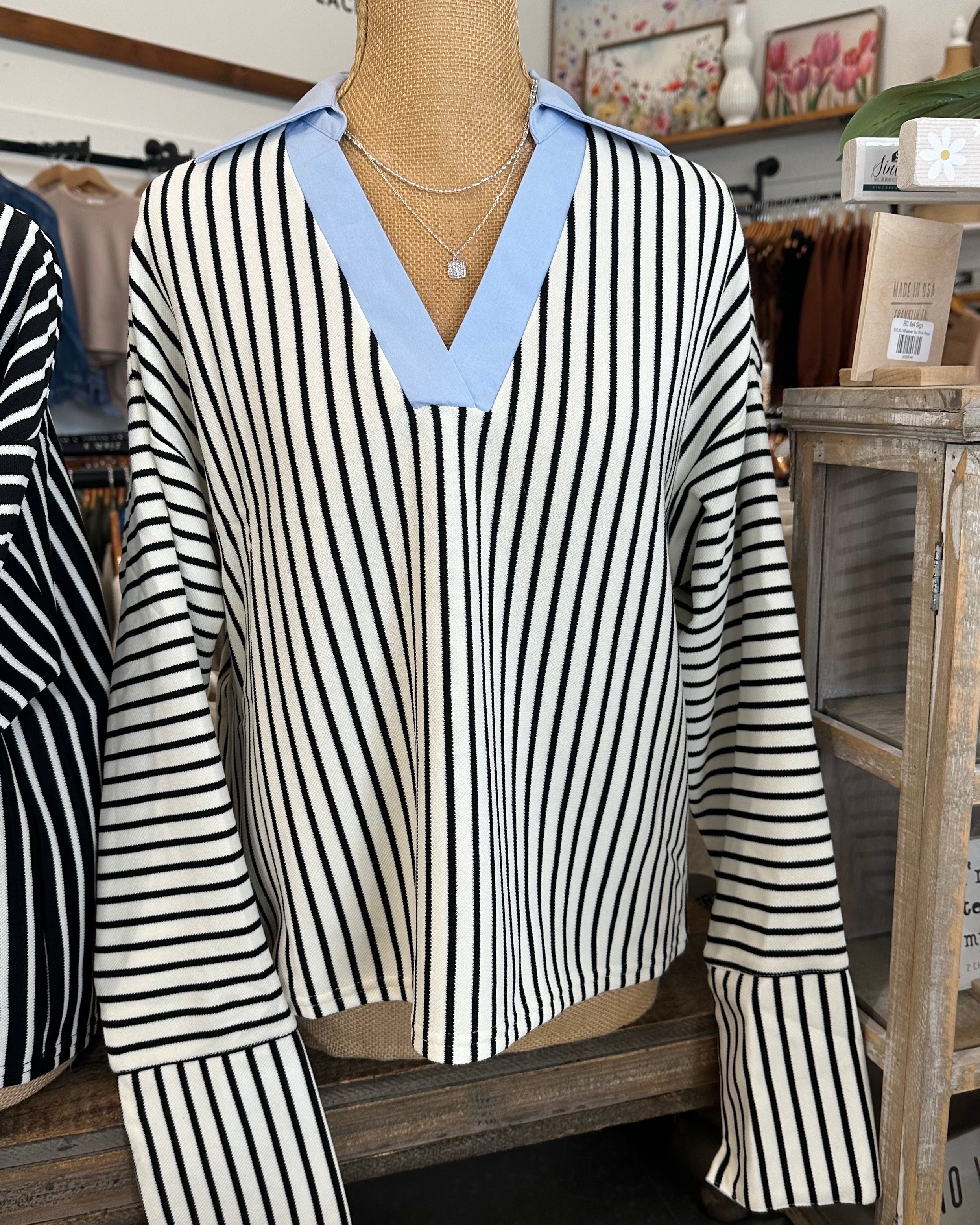 Stripe Overfit V-Neck Top