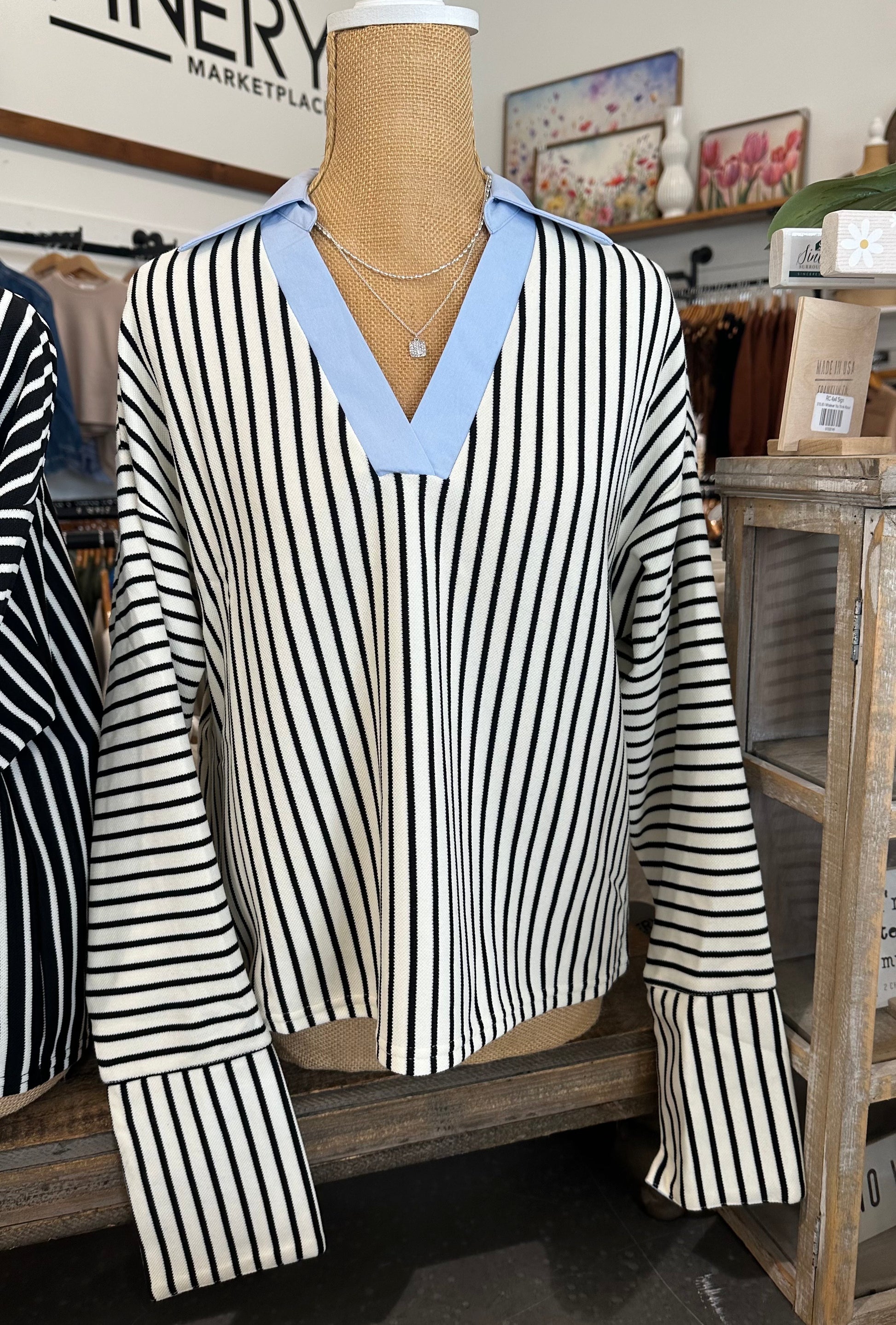 Stripe Overfit V-Neck Top