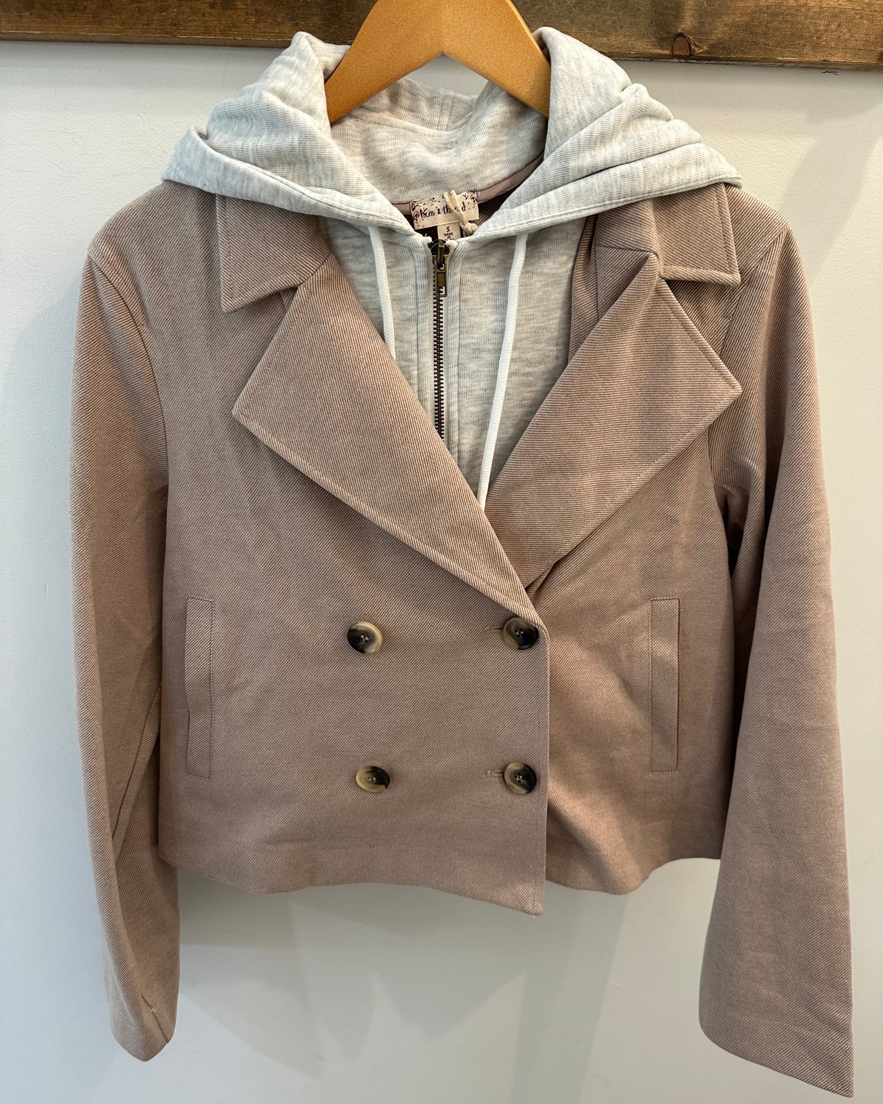 Double Breast Two-Fer Crop Jacket