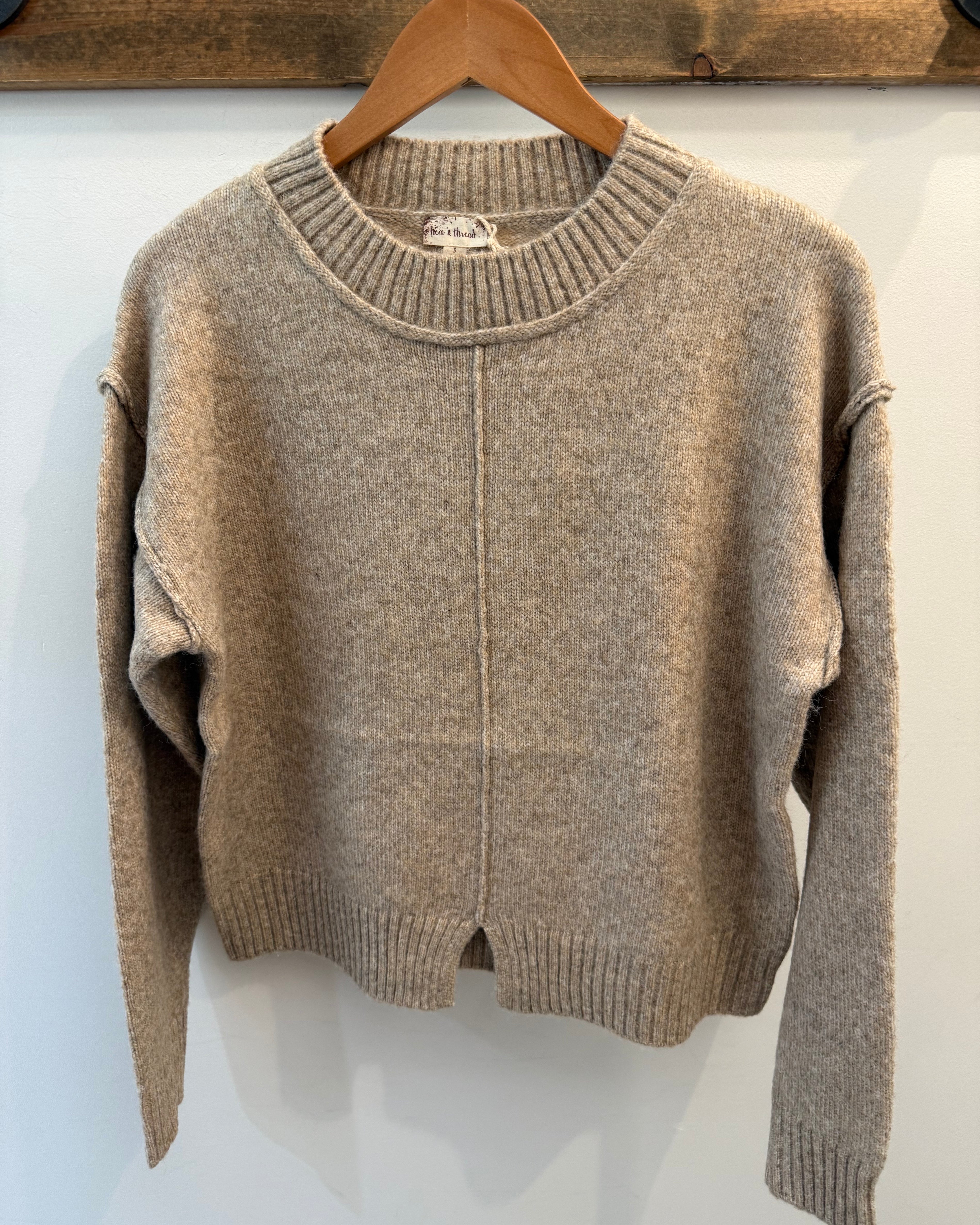 Hem & Thread Taupe Crew Neck Sweater