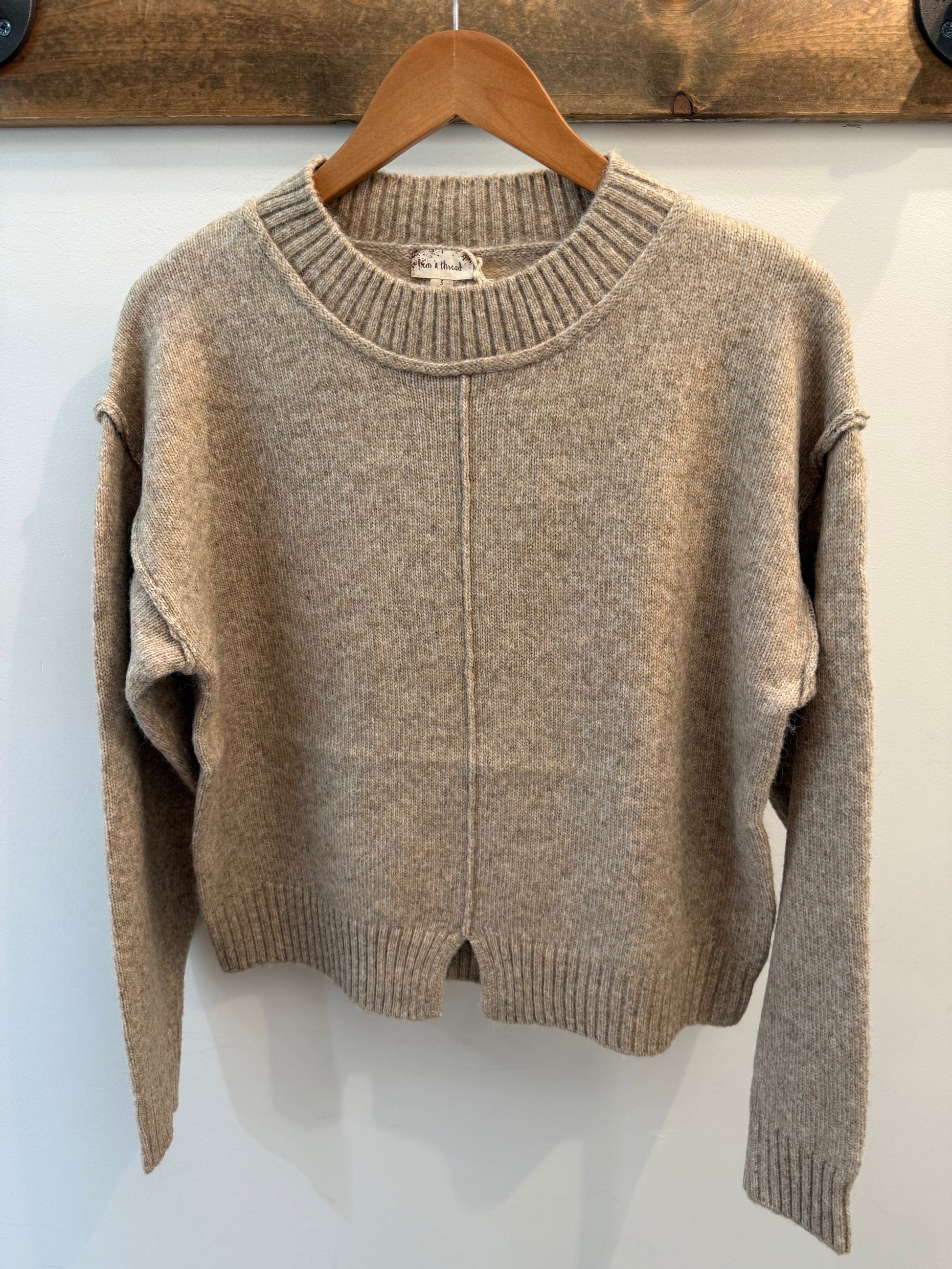 Hem & Thread Taupe Crew Neck Sweater