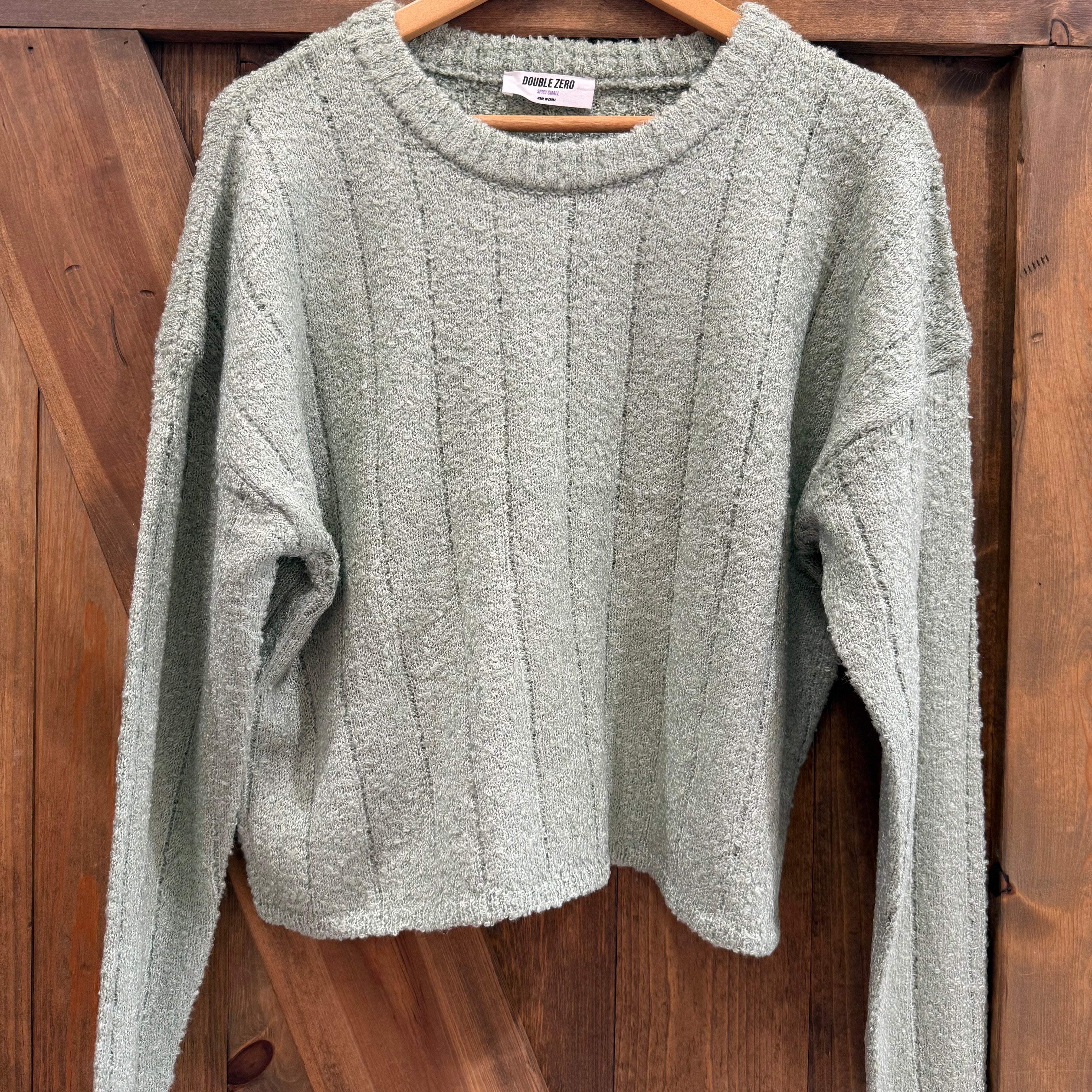 Sage Green Textured Crew Neck Sweater