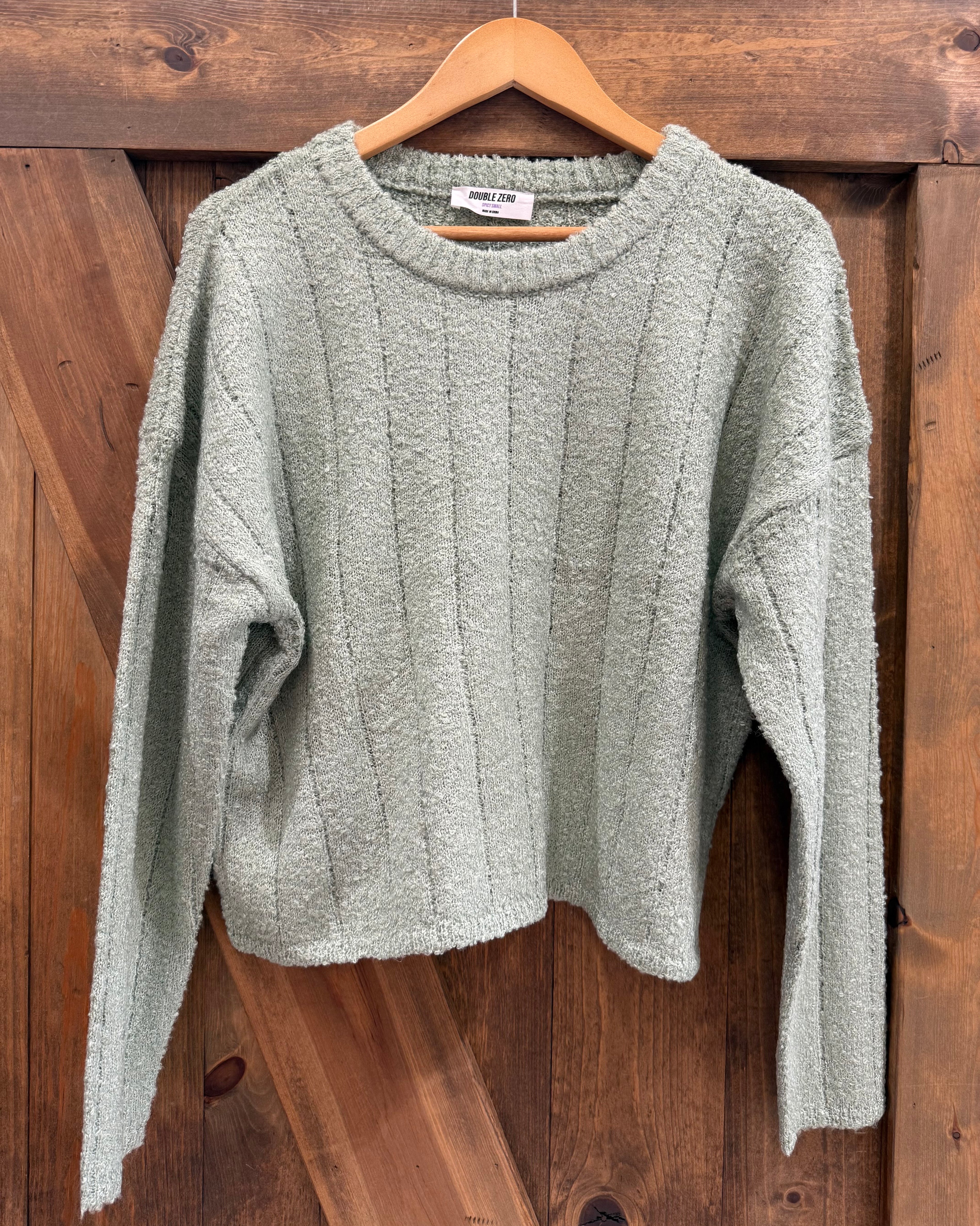 Sage Green Textured Crew Neck Sweater
