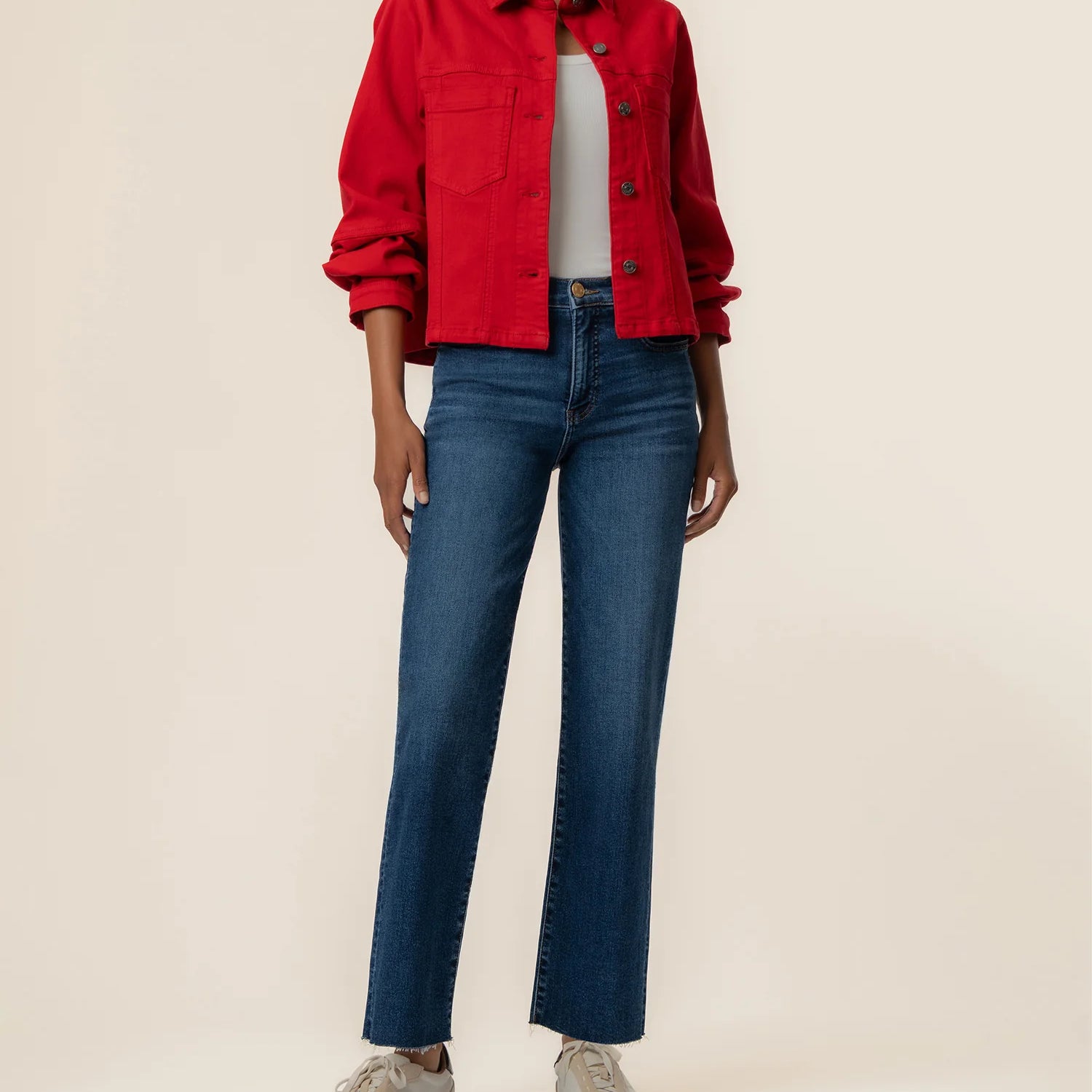 Kut Bailey Relaxed Boxy Denim Jacket – Ruby Red