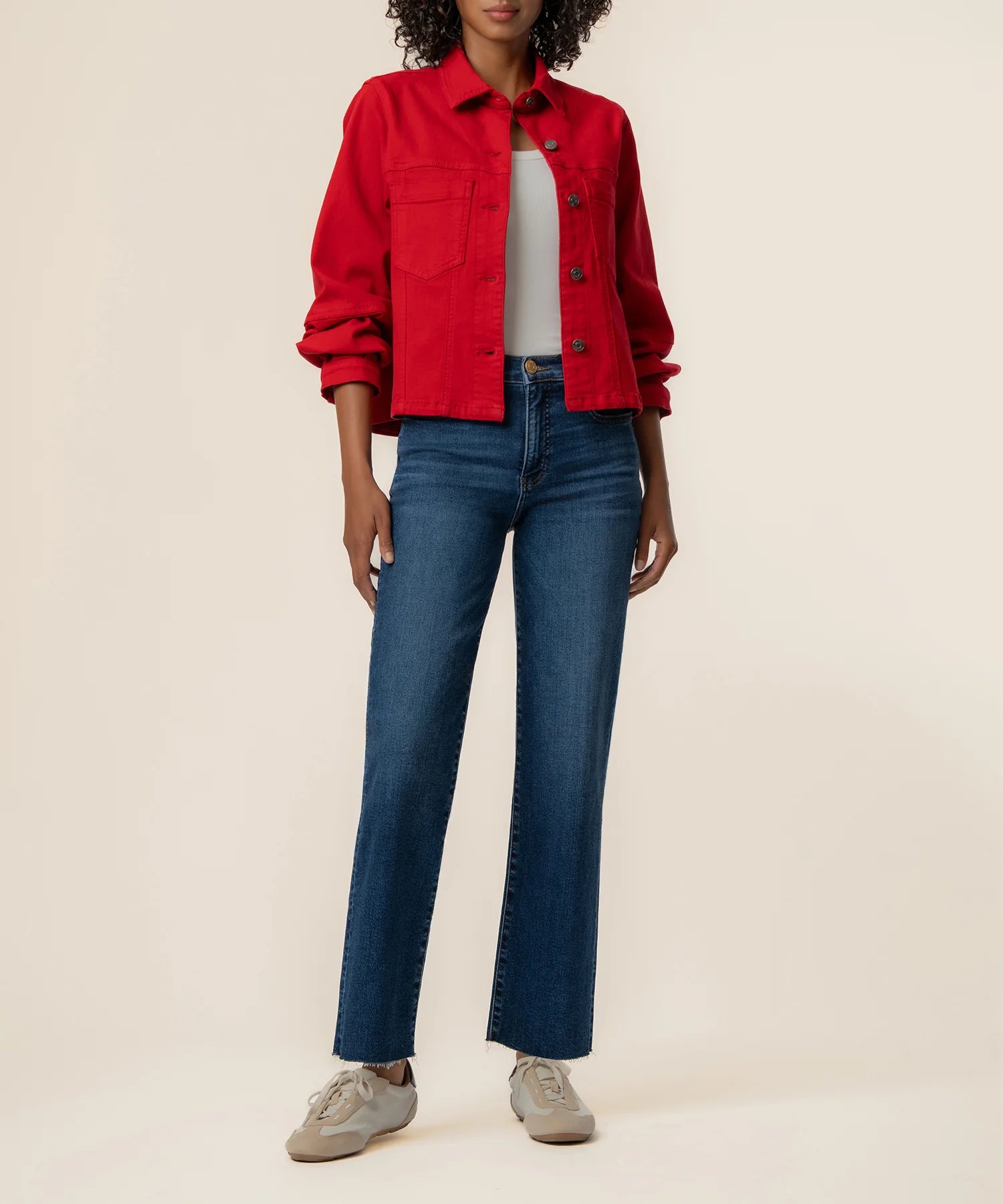 Kut Bailey Relaxed Boxy Denim Jacket – Ruby Red