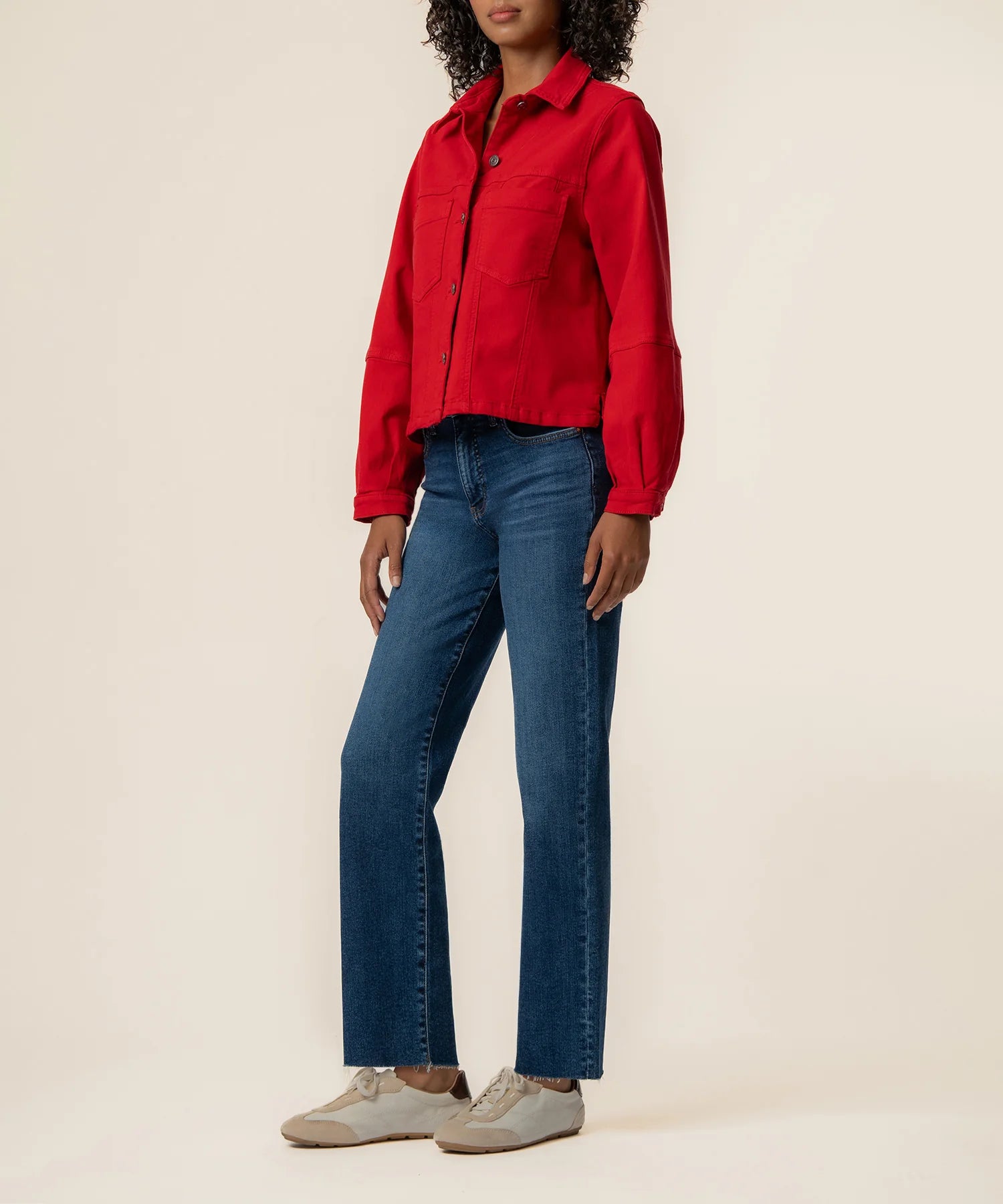Kut Bailey Relaxed Boxy Denim Jacket – Ruby Red